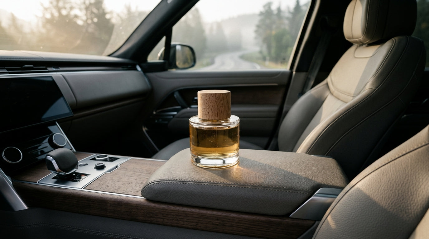 KAHŌ flacon resting quietly on automotive console in morning light
